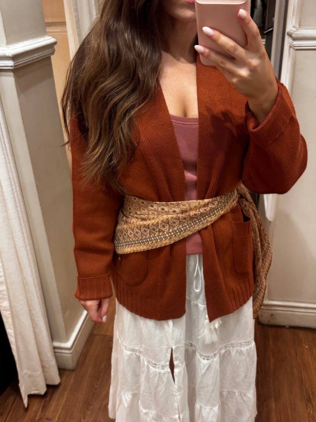 Rust Open-Front Women’s Cardigan Sweater